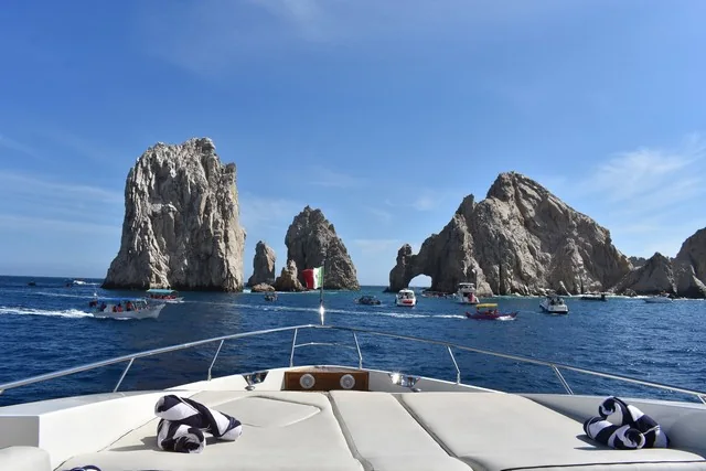 Bow of a boat approaching the Arch in Cabo San Lucas